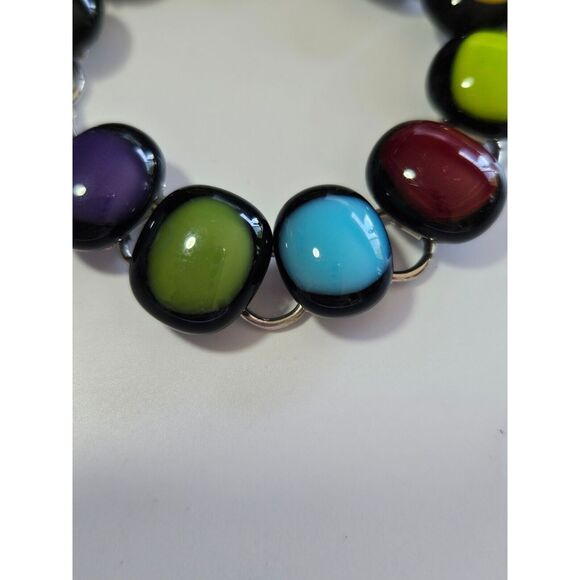 Silver tone black colorful glass bracelet - Picture 9 of 10